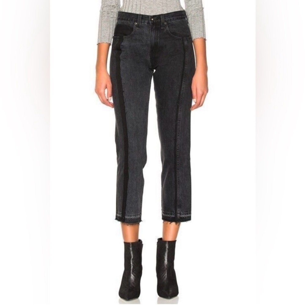 rag & bone 2 tone‎ crop Jeans size 28 black frayed distressed